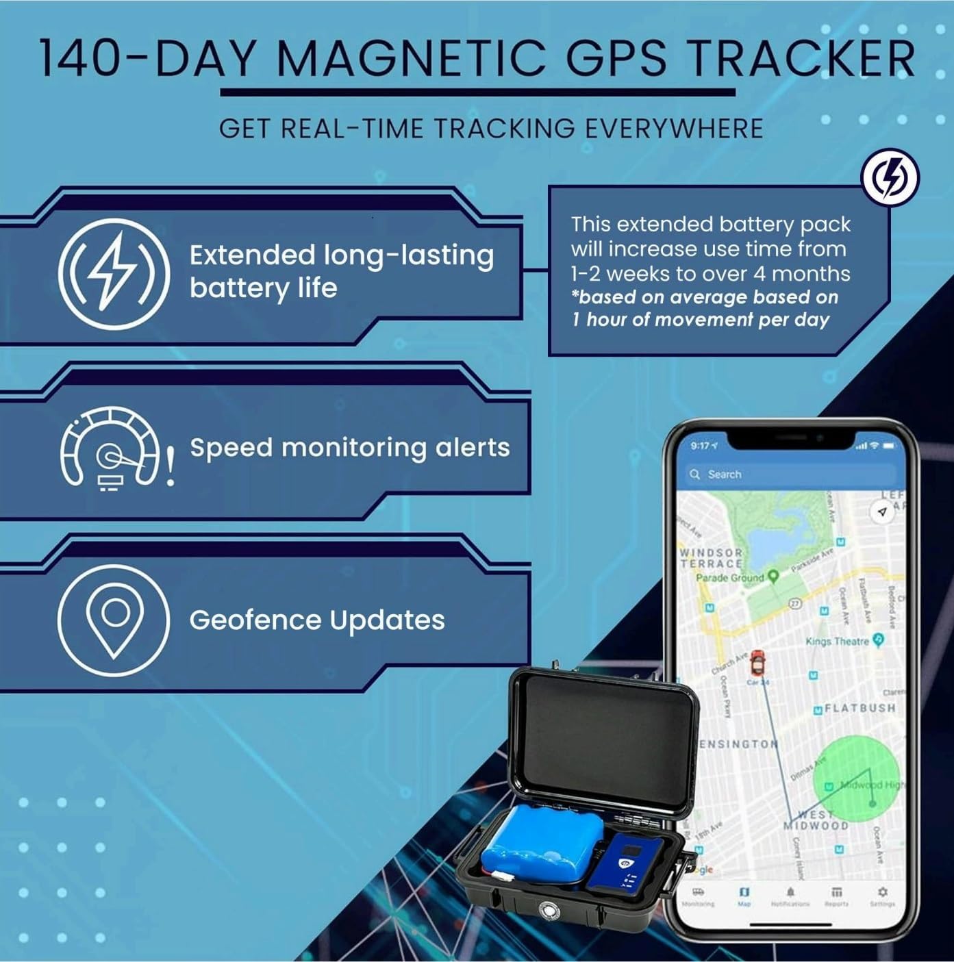 Brickhouse Security GPS Car Tracker - Hidden Tracker for Vehicles - Long Lasting Battery 140-Day LTE GPS Tracking Device for Vehicles with Magnetic Case & Extended Battery - Subscription Required - Image 2