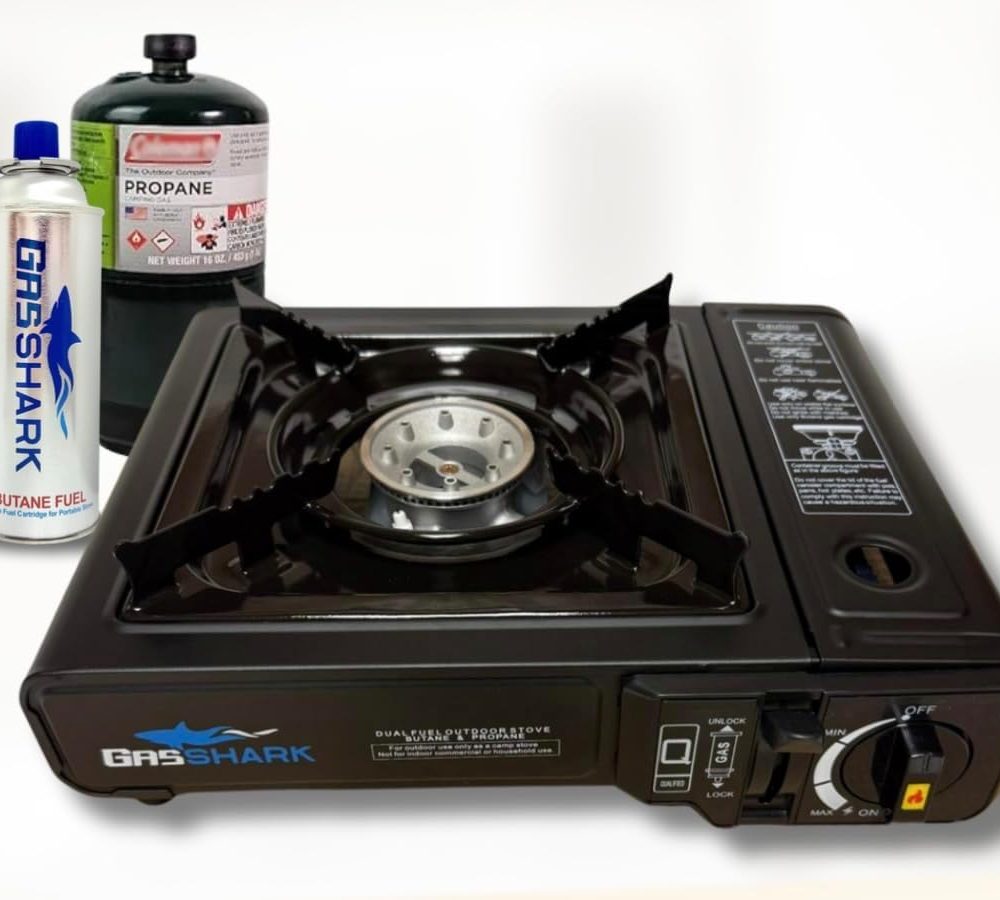 Dual Fuel Propane or Butane Portable Stove | 12,000 BTUs | Camping Stove | Outdoor Cooking and Emergency Kit | Propane Hose and Carrying Case Included