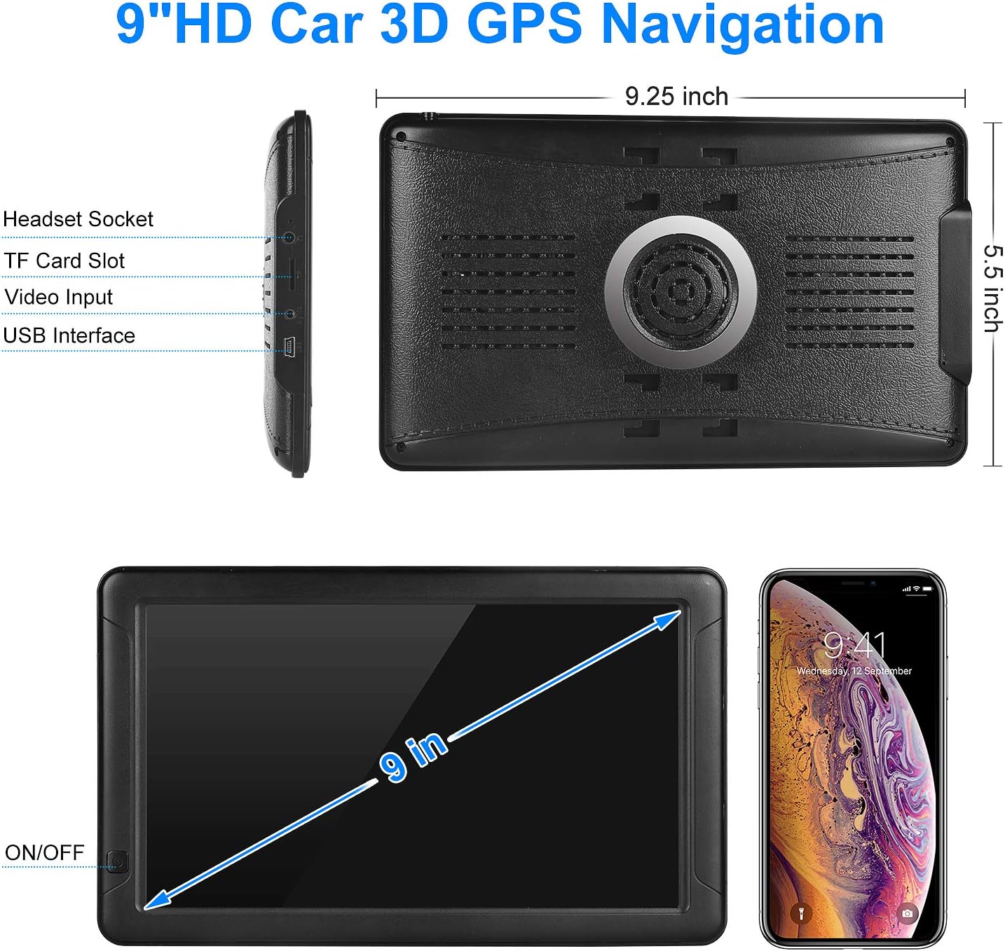 GPS Navigation for Car (9 Inch) Slimline Touch Screen Real Voice Direction ,USA Edition 2025 (Free Lifetime Updates) Turn-by-Turn Voice and Lane Guidance, Speed and Red Light Warning (American Brand) - Image 5