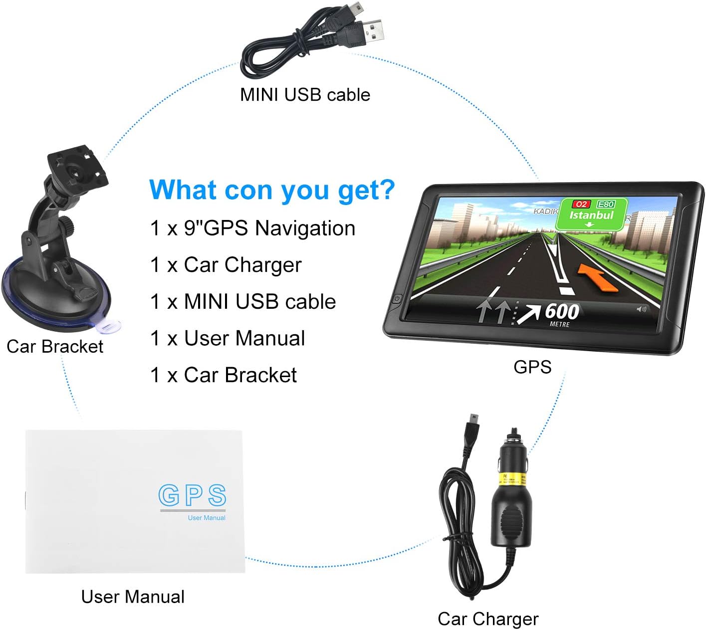 GPS Navigation for Car (9 Inch) Slimline Touch Screen Real Voice Direction ,USA Edition 2025 (Free Lifetime Updates) Turn-by-Turn Voice and Lane Guidance, Speed and Red Light Warning (American Brand) - Image 7